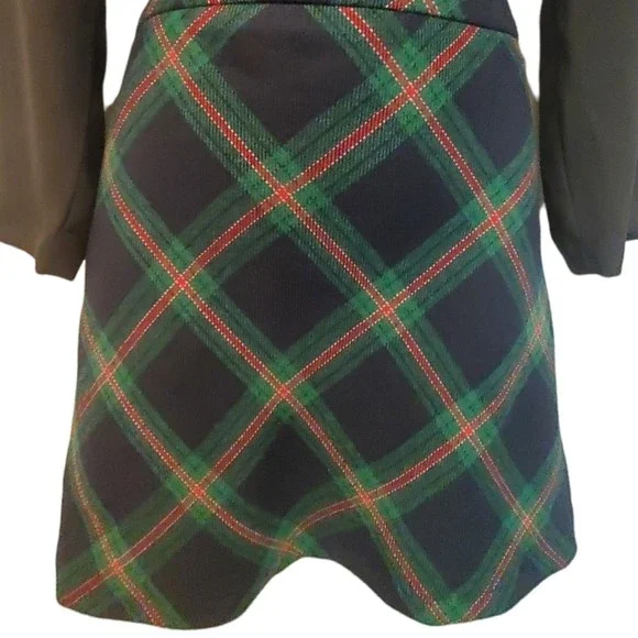 Talbots Women's Tartan Plaid Mini Skirt Sz 12 Wool Blend A Line Navy Green - Picture 3 of 7